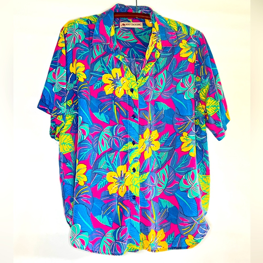 Vintage Roo Crossing Women’s SZ Large ~ Hawaiian Button Down Tropical Shirt